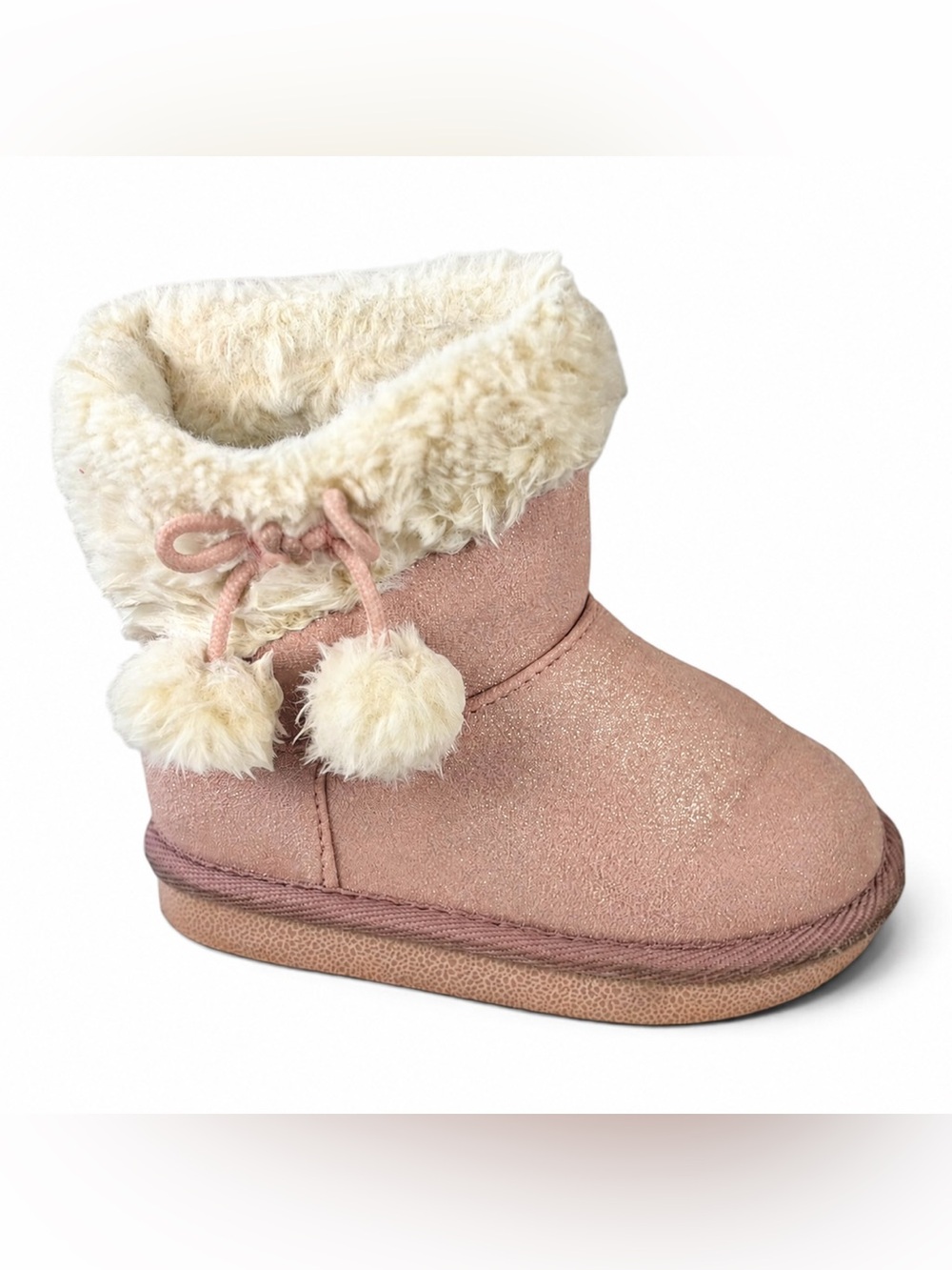 There Abouts Lil Willa Girls Pink Sparkle Faux Suede & Fur Lined Boots Size 6